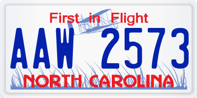 NC license plate AAW2573