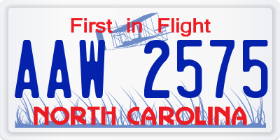 NC license plate AAW2575