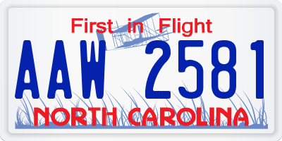 NC license plate AAW2581