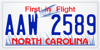 NC license plate AAW2589