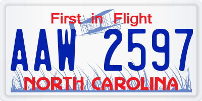 NC license plate AAW2597