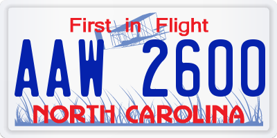 NC license plate AAW2600