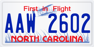 NC license plate AAW2602