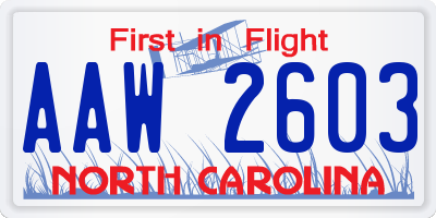 NC license plate AAW2603