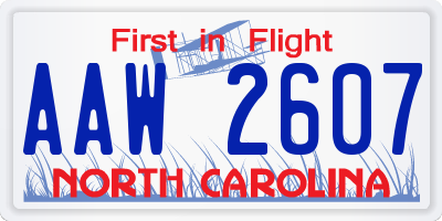 NC license plate AAW2607