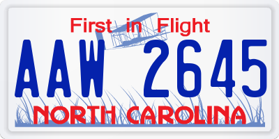 NC license plate AAW2645
