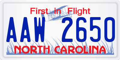 NC license plate AAW2650