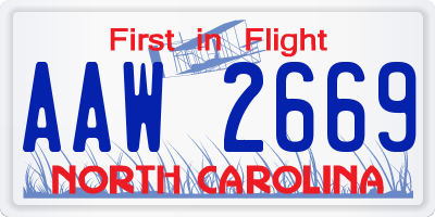 NC license plate AAW2669