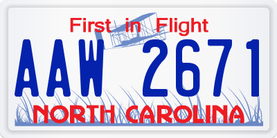 NC license plate AAW2671