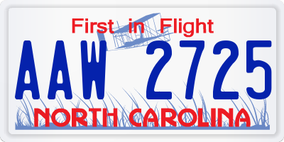 NC license plate AAW2725