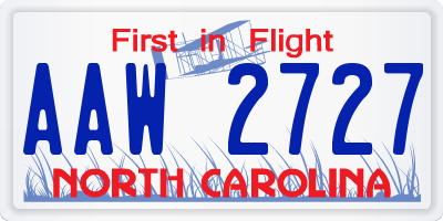 NC license plate AAW2727