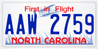 NC license plate AAW2759