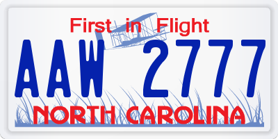 NC license plate AAW2777