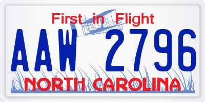 NC license plate AAW2796
