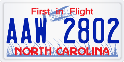 NC license plate AAW2802