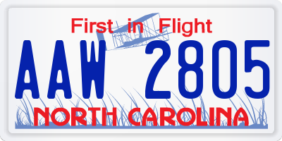 NC license plate AAW2805