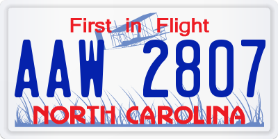 NC license plate AAW2807