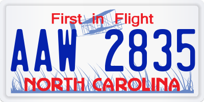NC license plate AAW2835
