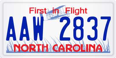 NC license plate AAW2837