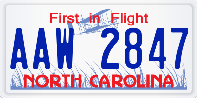 NC license plate AAW2847