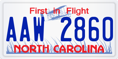 NC license plate AAW2860
