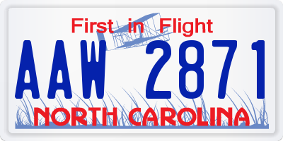 NC license plate AAW2871