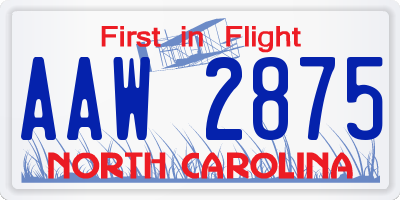 NC license plate AAW2875