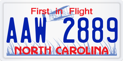 NC license plate AAW2889