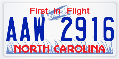NC license plate AAW2916
