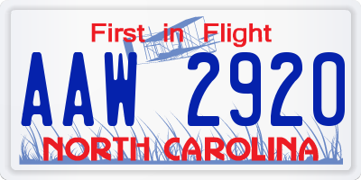 NC license plate AAW2920