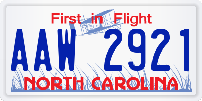NC license plate AAW2921