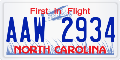 NC license plate AAW2934
