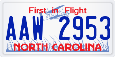 NC license plate AAW2953