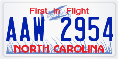 NC license plate AAW2954