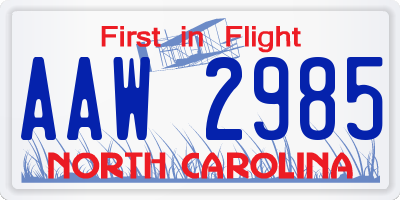 NC license plate AAW2985