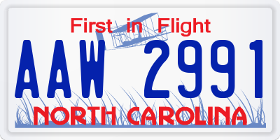 NC license plate AAW2991