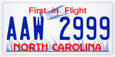 NC license plate AAW2999