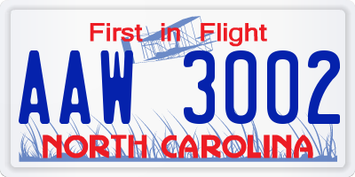 NC license plate AAW3002