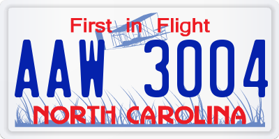 NC license plate AAW3004