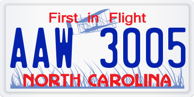 NC license plate AAW3005