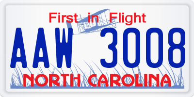 NC license plate AAW3008