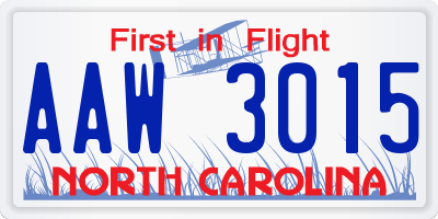 NC license plate AAW3015
