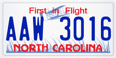 NC license plate AAW3016
