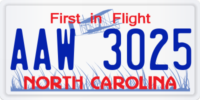 NC license plate AAW3025