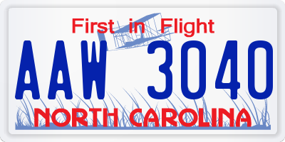 NC license plate AAW3040