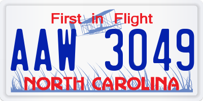 NC license plate AAW3049