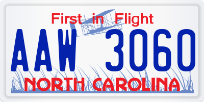 NC license plate AAW3060