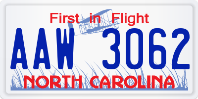 NC license plate AAW3062