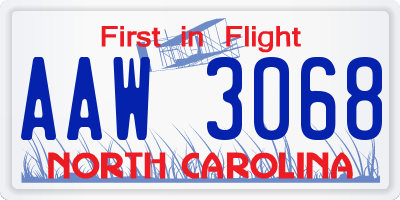 NC license plate AAW3068