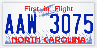 NC license plate AAW3075